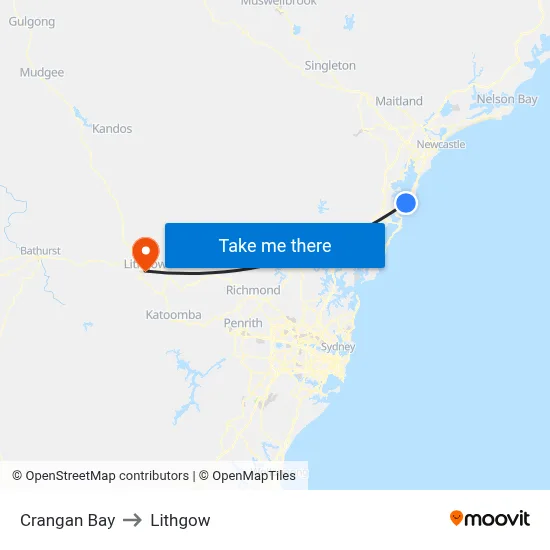 Crangan Bay to Lithgow map