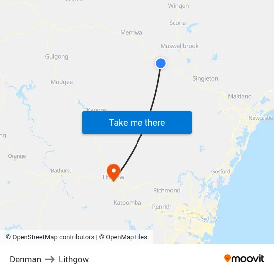 Denman to Lithgow map