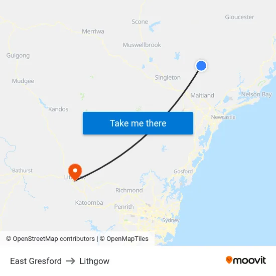 East Gresford to Lithgow map