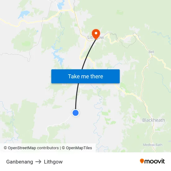 Ganbenang to Lithgow map