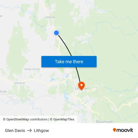Glen Davis to Lithgow map