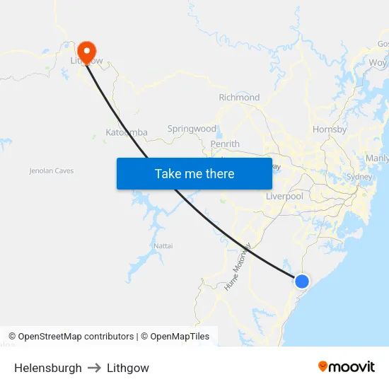 Helensburgh to Lithgow map