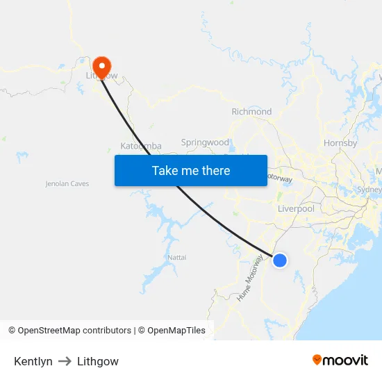 Kentlyn to Lithgow map
