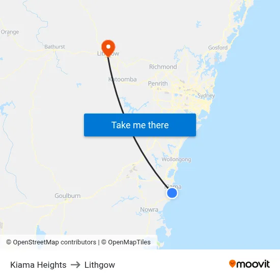 Kiama Heights to Lithgow map