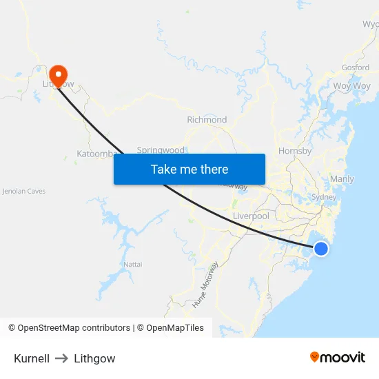 Kurnell to Lithgow map