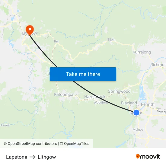 Lapstone to Lithgow map
