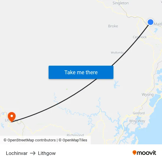 Lochinvar to Lithgow map