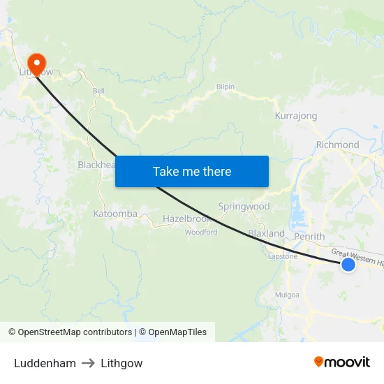 Luddenham to Lithgow map