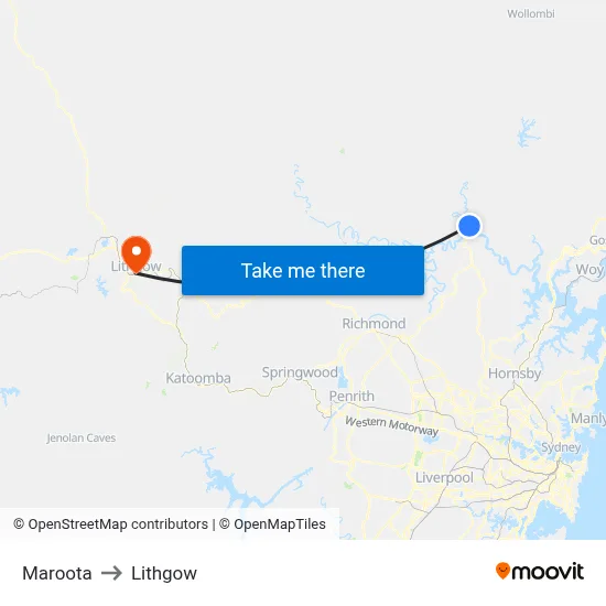 Maroota to Lithgow map