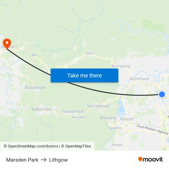 Marsden Park to Lithgow map