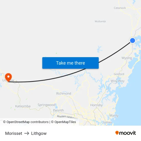 Morisset to Lithgow map