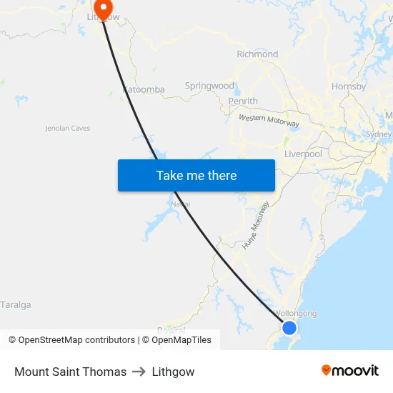 Mount Saint Thomas to Lithgow map