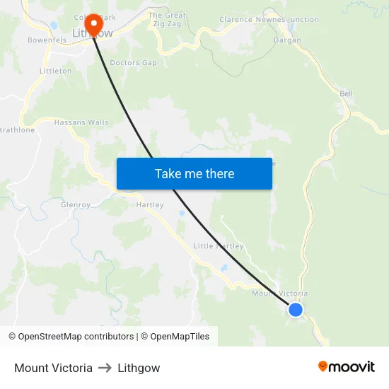 Mount Victoria to Lithgow map