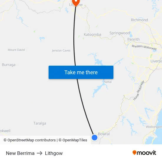 New Berrima to Lithgow map