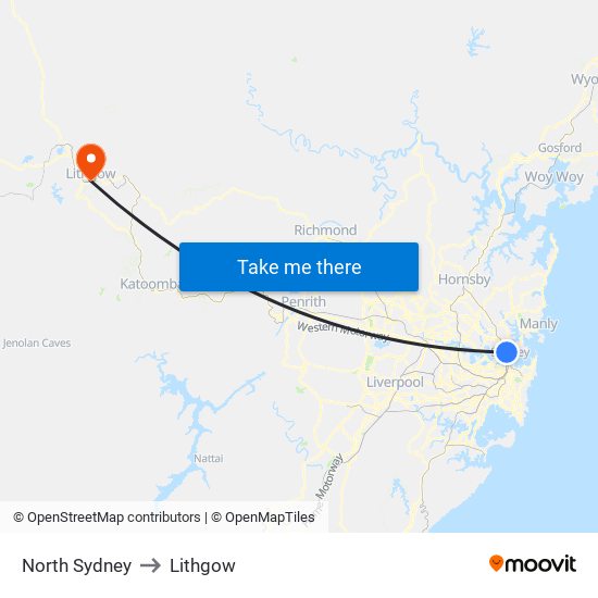 North Sydney to Lithgow map