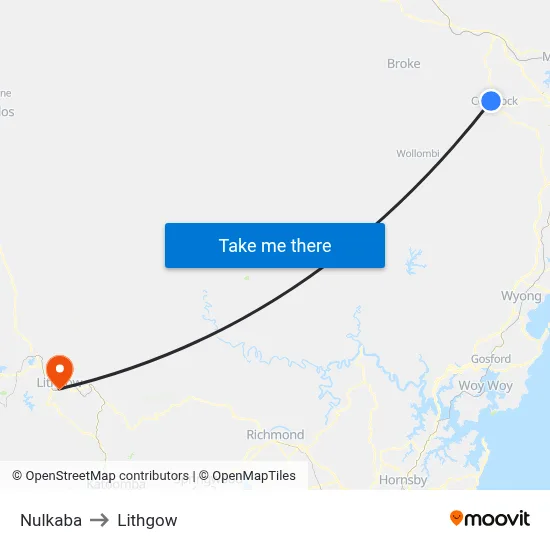 Nulkaba to Lithgow map