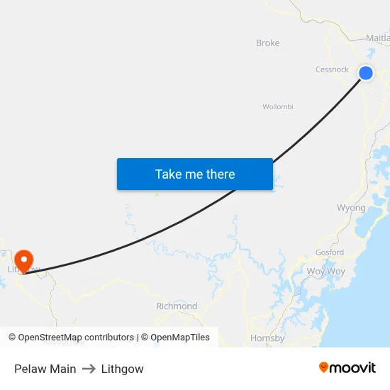 Pelaw Main to Lithgow map