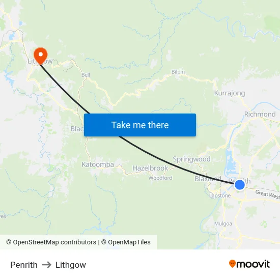 Penrith to Lithgow map