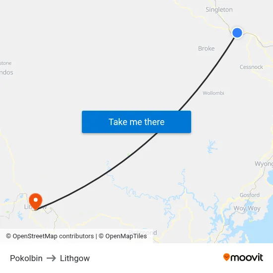 Pokolbin to Lithgow map