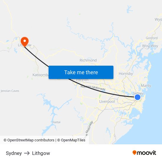 Sydney to Lithgow map