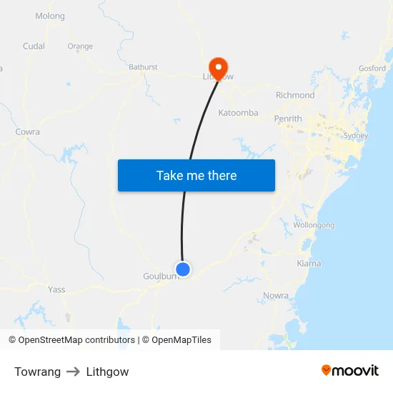 Towrang to Lithgow map