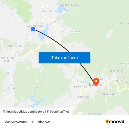 Wallerawang to Lithgow map