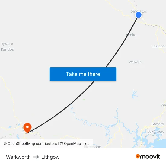 Warkworth to Lithgow map