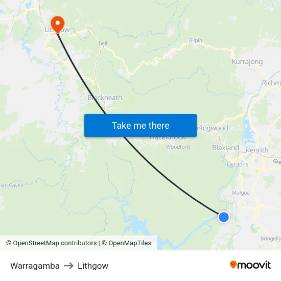 Warragamba to Lithgow map