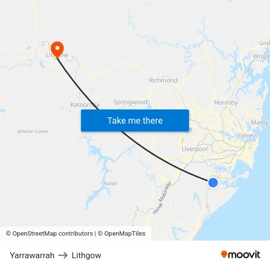 Yarrawarrah to Lithgow map