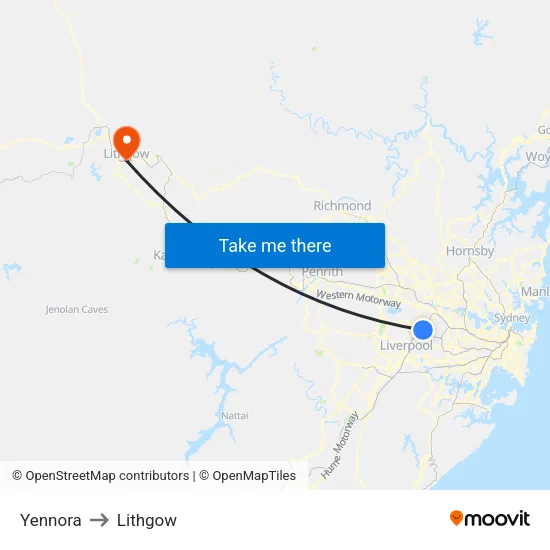 Yennora to Lithgow map