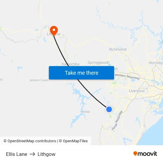 Ellis Lane to Lithgow map