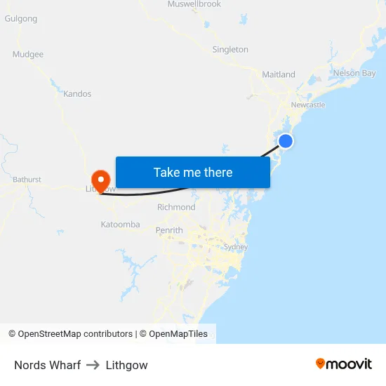 Nords Wharf to Lithgow map