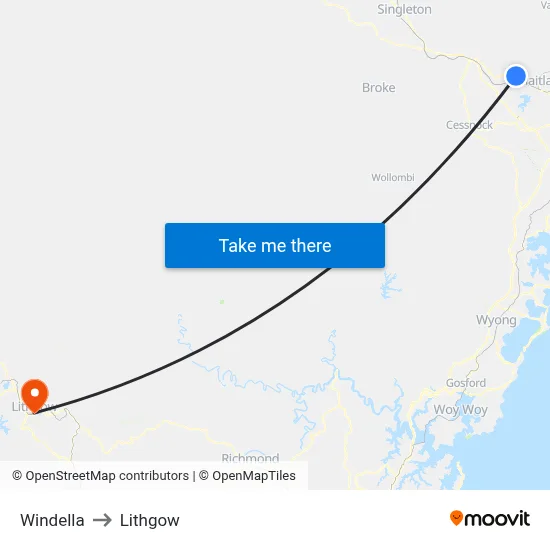 Windella to Lithgow map