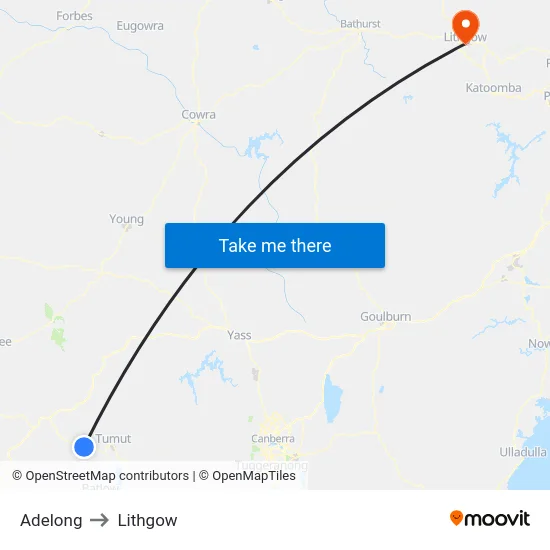 Adelong to Lithgow map