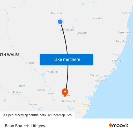 Baan Baa to Lithgow map