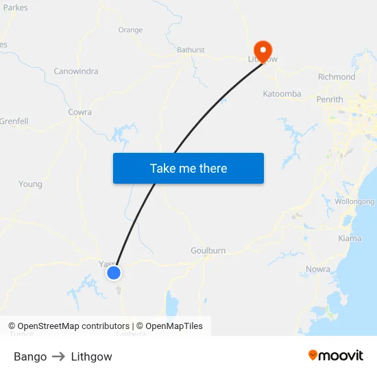 Bango to Lithgow map