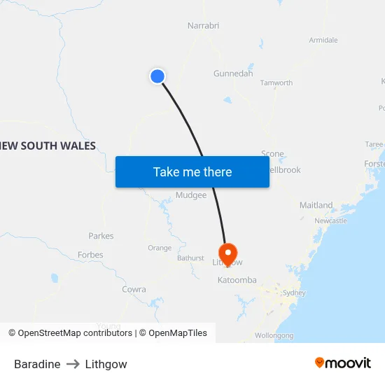 Baradine to Lithgow map