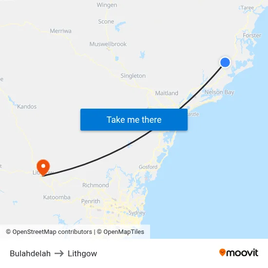 Bulahdelah to Lithgow map