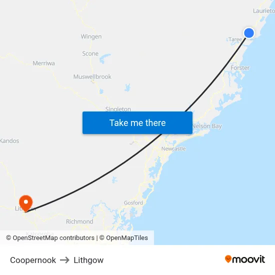 Coopernook to Lithgow map