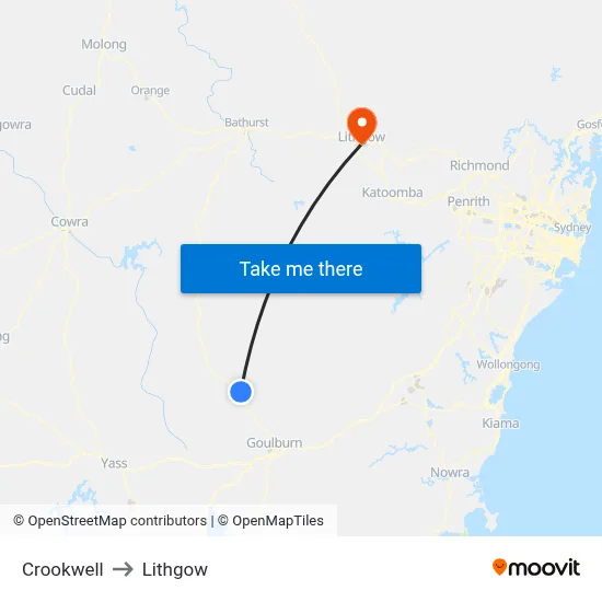 Crookwell to Lithgow map
