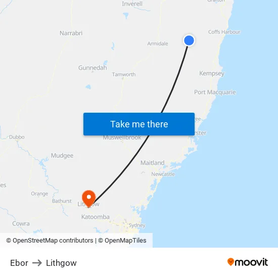 Ebor to Lithgow map