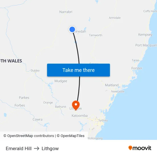 Emerald Hill to Lithgow map