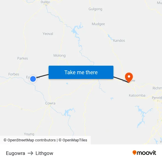 Eugowra to Lithgow map