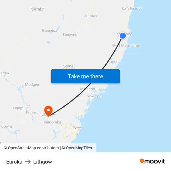 Euroka to Lithgow map