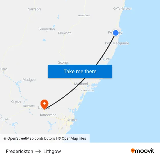 Frederickton to Lithgow map