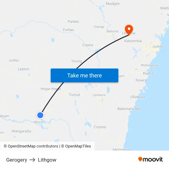 Gerogery to Lithgow map