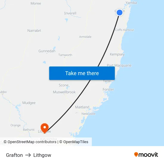 Grafton to Lithgow map