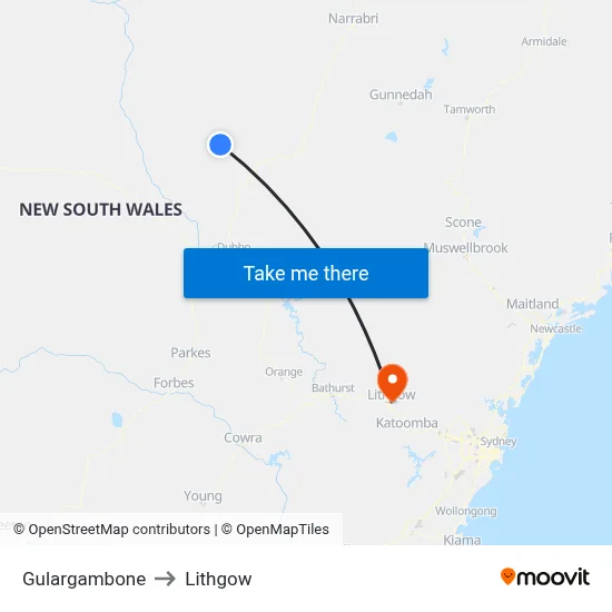 Gulargambone to Lithgow map