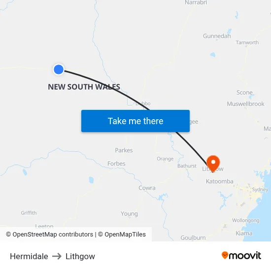 Hermidale to Lithgow map