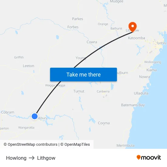 Howlong to Lithgow map